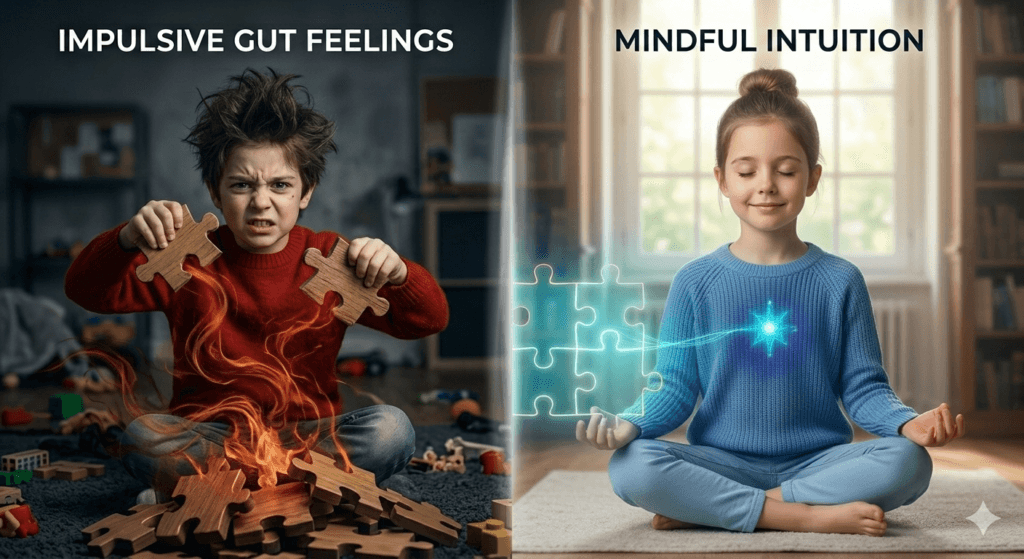 This is symbol of difference between impulsive gut feelings and mindful intuition.