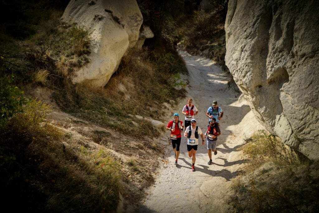 This image shows pushing physical limits in brutal multi stage mountains marathons