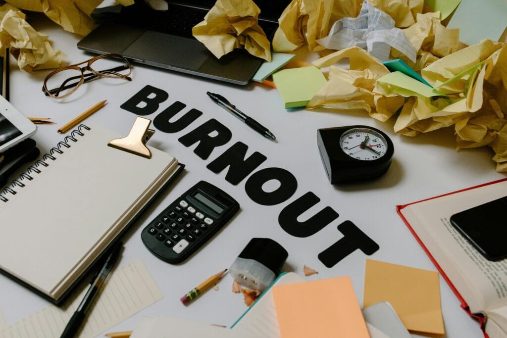  This image shows the signs of burnout in high-pressure workplace environments.