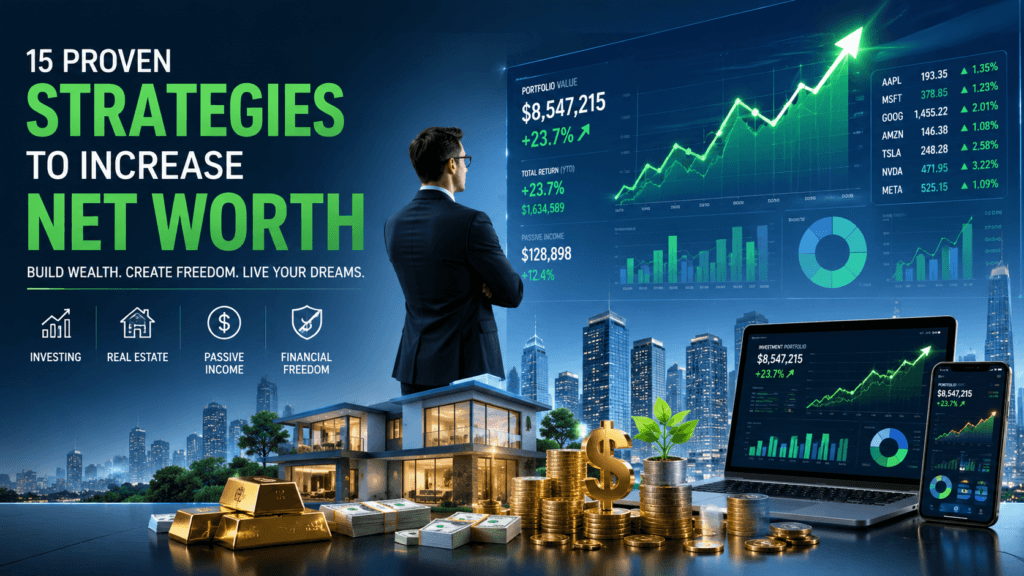 Strategies to Increase Net Worth roadmap showing financial independence journey.
