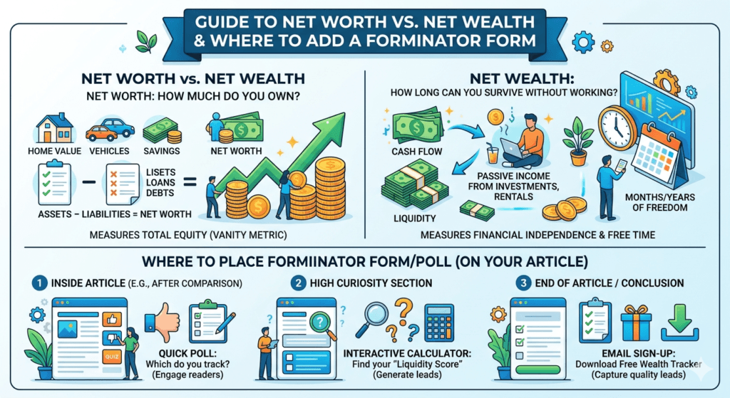 This infographic shows net worth vs net wealth.