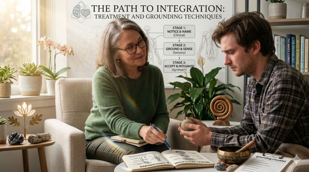 Spiritual Awakening vs Mental Illness act upon the advice of The Path to Integration: Treatment and Grounding Techniques.