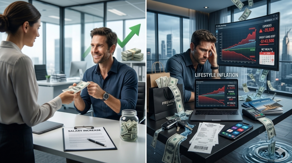 Person reviewing financial statements to understand why net wealth is falling due to inflation, debt, and investment losses.