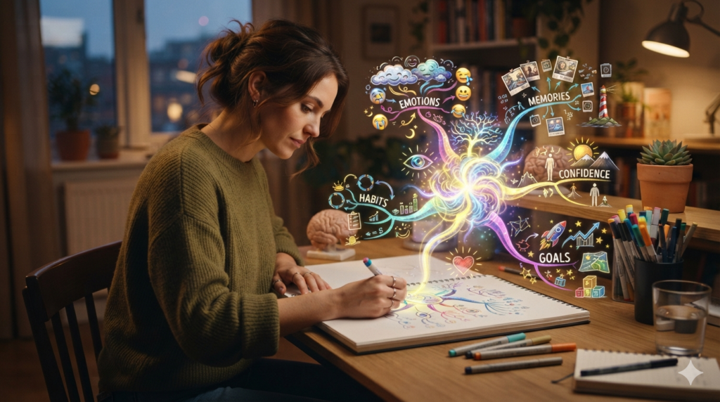 Digital detox comparison showing reduced brain fog and improved mental clarity through mindfulness and nature.