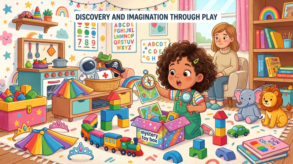 Toy unboxing and pretend play psychology for young children.