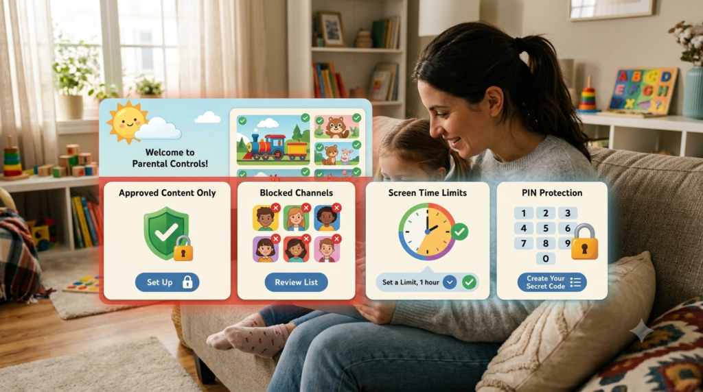 YouTube Kids parental controls configured for safe Kids Diana Show viewing.