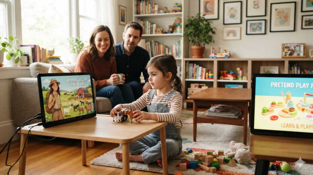 Diana or Blippi comparison showing educational learning versus toy-based entertainment for preschoolers.