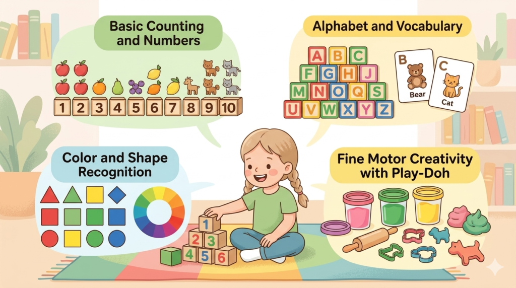 Toddler learning numbers colors vocabulary and fine motor skills