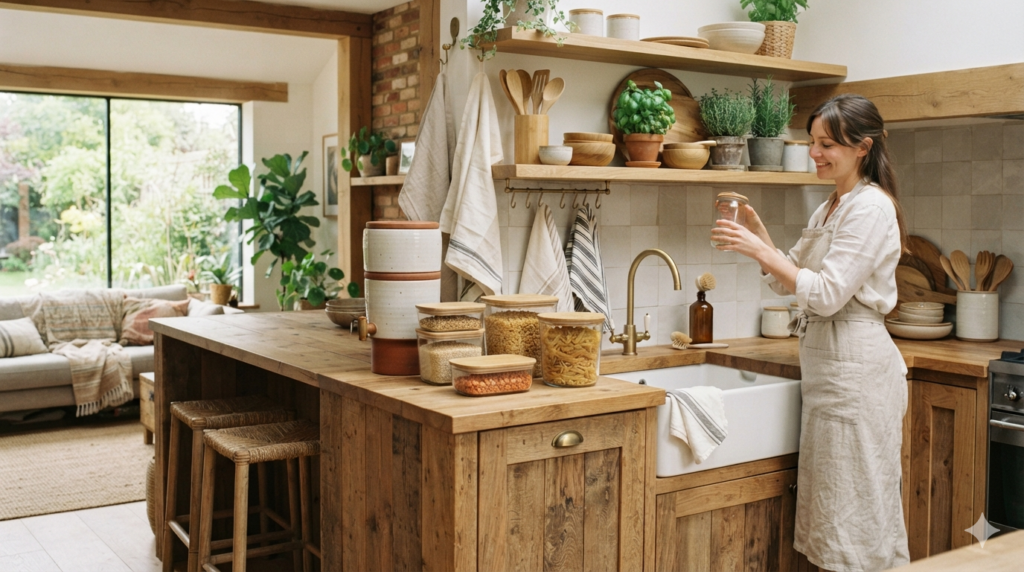 Eco friendly home goods including reusable kitchen storage and sustainable decor.
