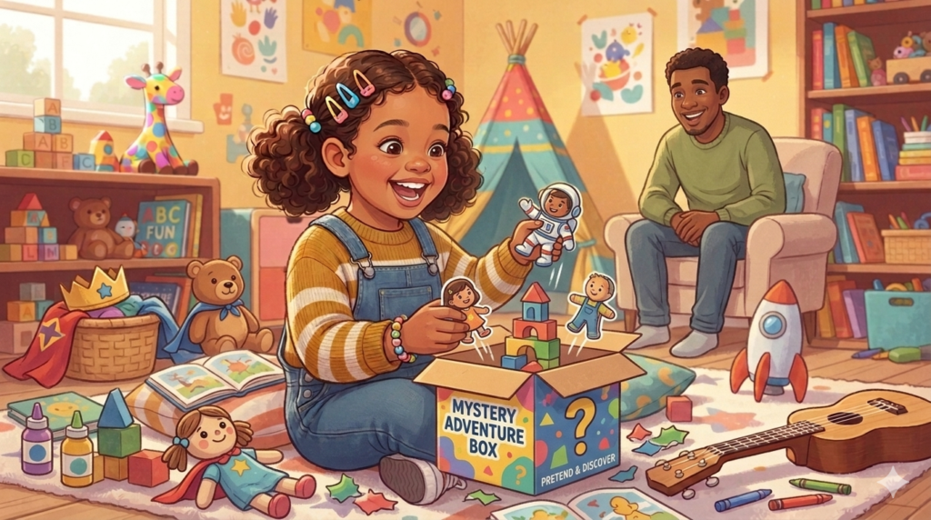 Toy unboxing and pretend play psychology for young children.